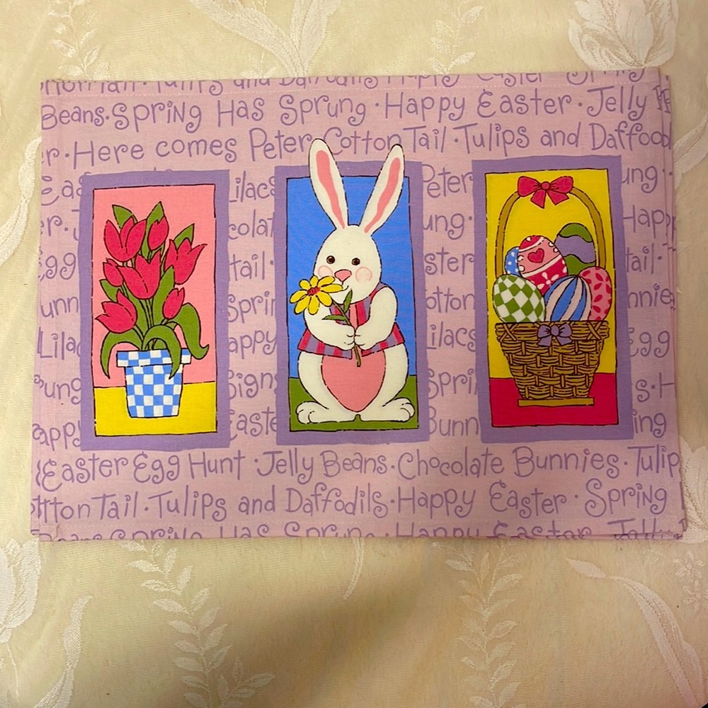 Vntg set of 4 Easter Placemate and Matching Jelly Beans Easter egg hunt Napkins